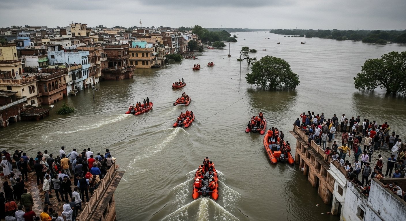 Raging Yamuna in Mathura: Water Levels Above Danger Mark, 2000 People Rescued, 1500 Lives at Risk, Next 24 Hours Crucial!