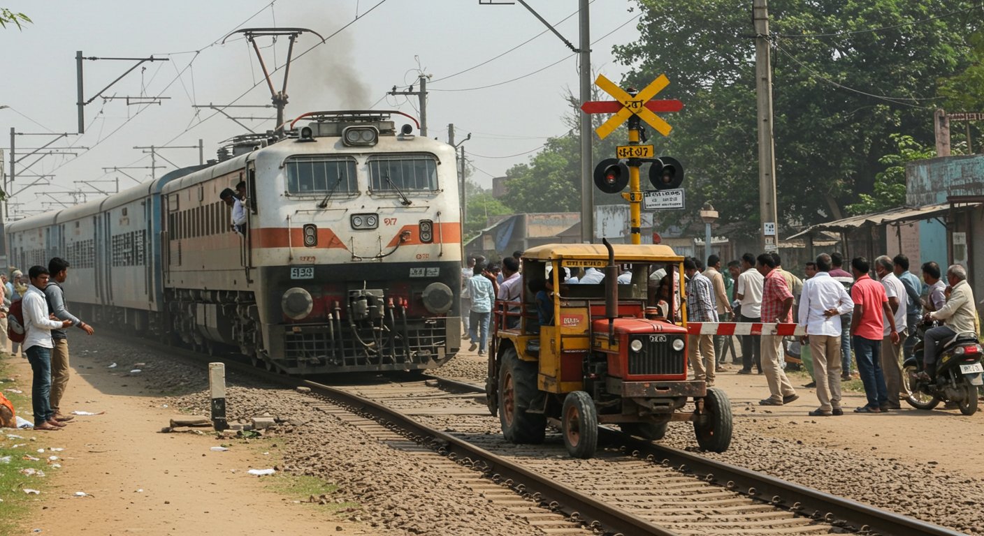 Meerut: Tractor-Trolley Stuck at Kharkhoda Railway Crossing, Khurja Passenger Halted for 40 Minutes, Panic Among Passengers