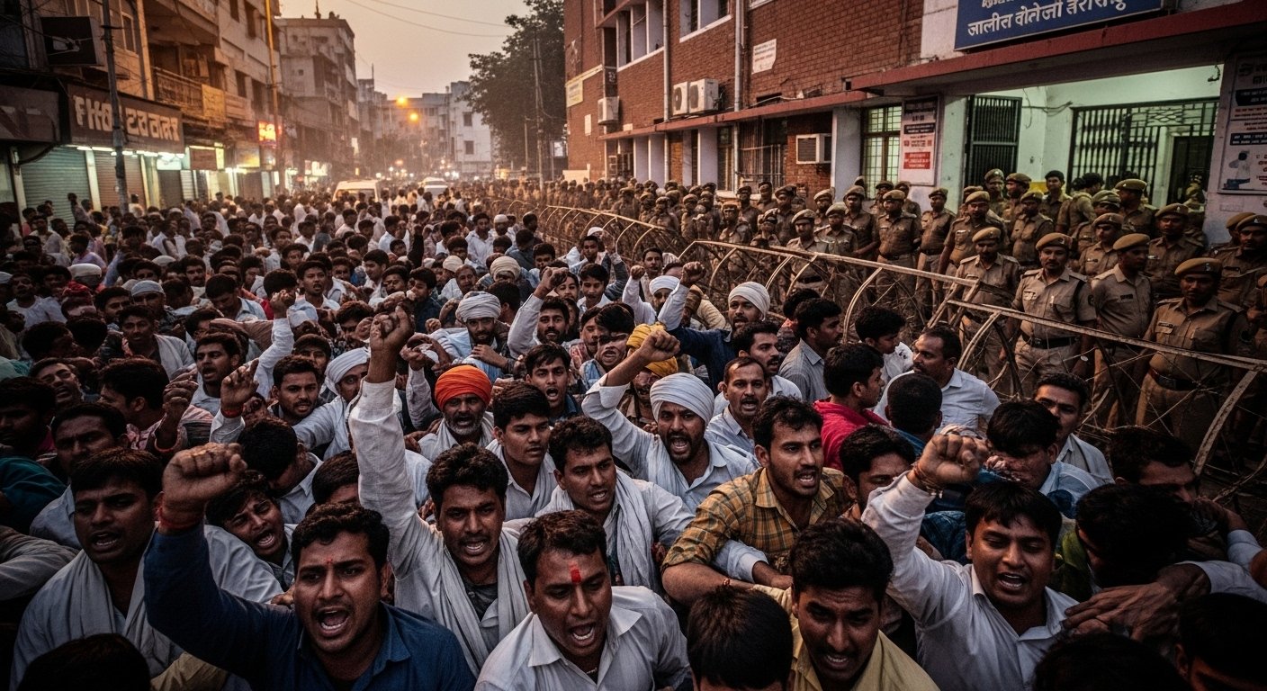 मुरादाबाद में बजरंग दल कार्यकर्ता की गोली मारकर हत्या: थाने पर उमड़ा आक्रोशित जनसैलाब