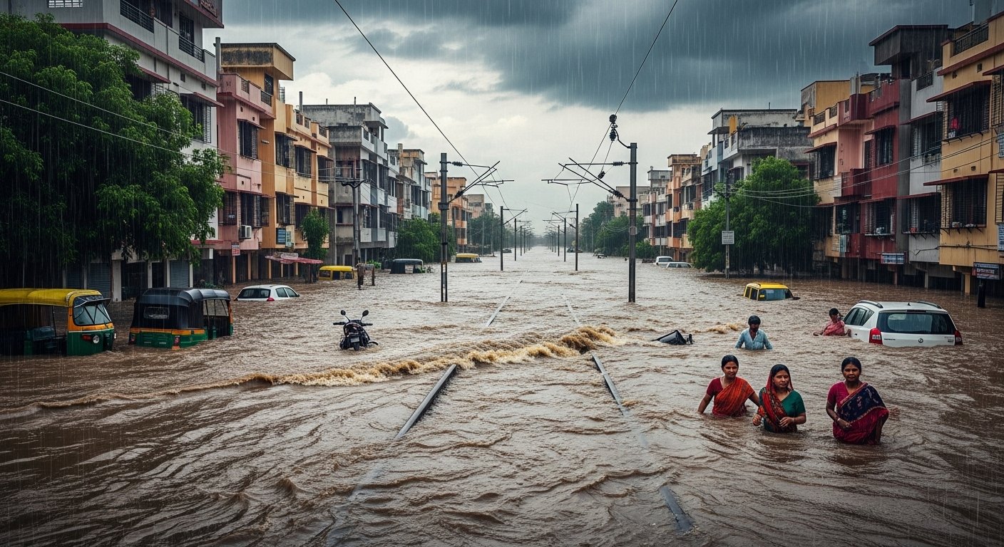 Torrential Rain Wreaks Havoc in Moradabad: Roads Turn into Rivers, Colonies and Railway Tracks Submerged; Photos Go Viral