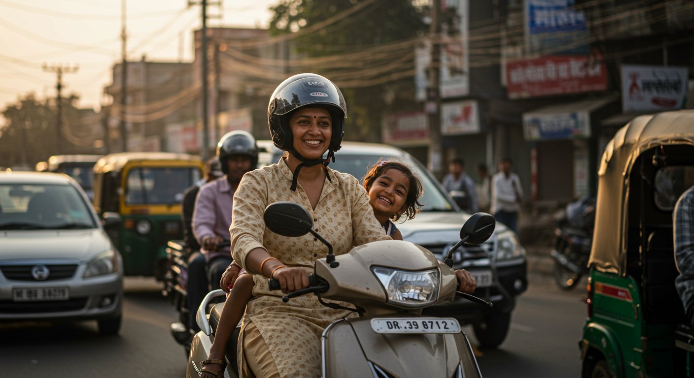 Child's Naughty Antics on Mother's Scooter in Traffic Jam, Video Goes Viral!