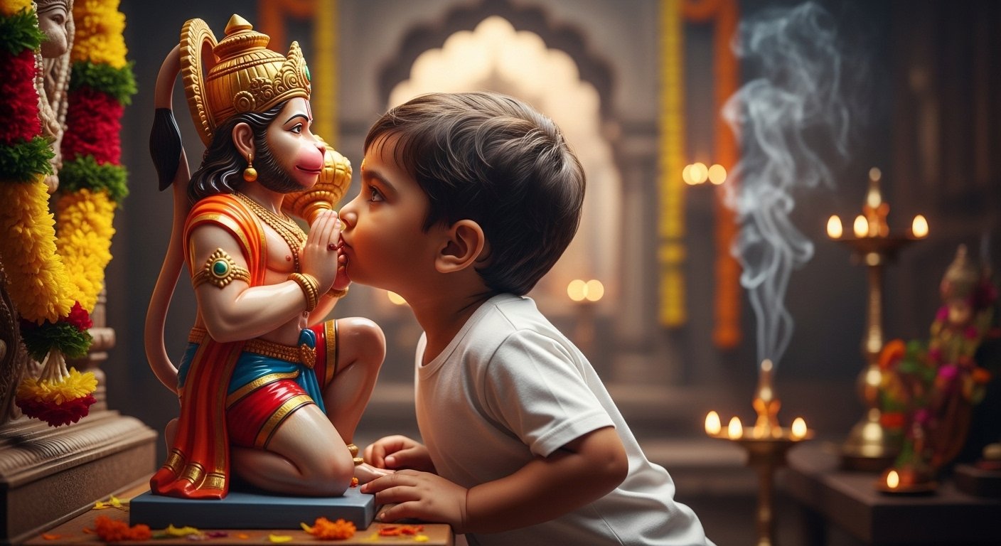 नन्हे बजरंगी ने हनुमान जी की मूर्ति को चूमा, भक्ति देख भावुक हुए लोग, वीडियो हुआ वायरल
