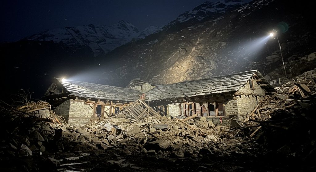 English translation: Landslide's Fury in Kullu: House Collapses Late Night, Four Family Members Dead, One Missing