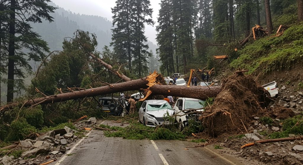 People Risking Lives in Shimla: Falling Trees Damage Several Vehicles; 2 Bodies Found in Kullu, CM Surveys Devastation in Manali