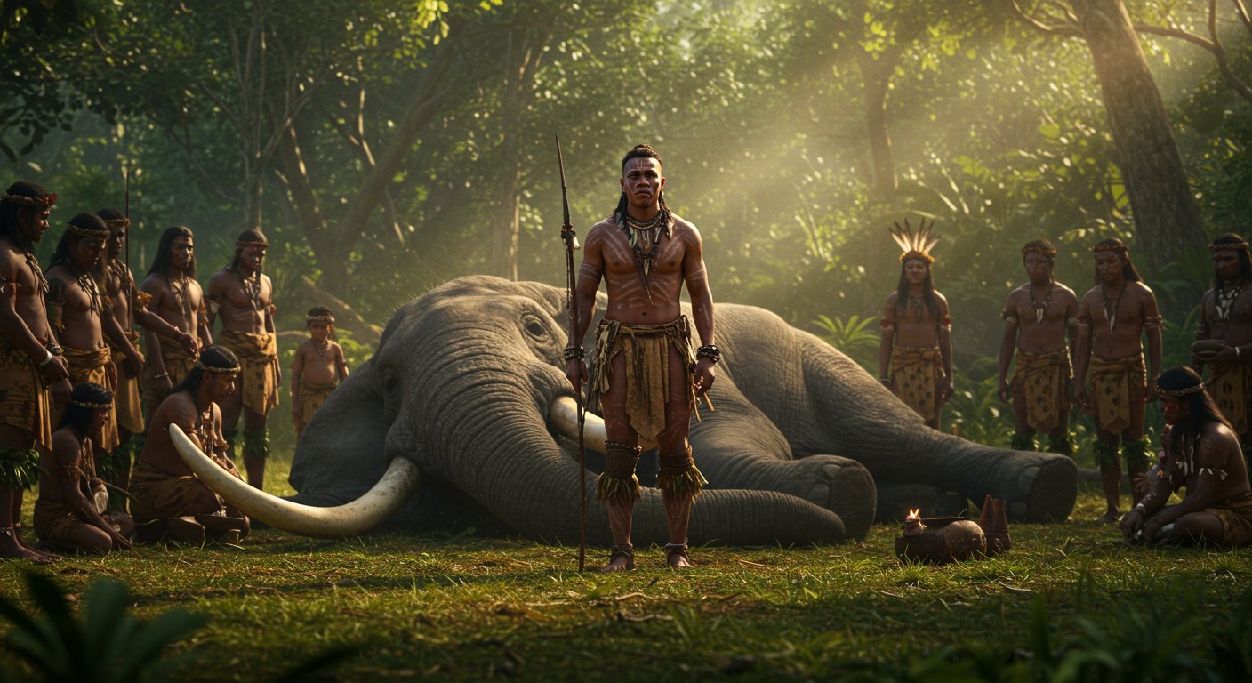 अकेले शिकारी ने किया विशाल हाथी का शिकार, फिर कबीले ने ऐसे नवाजा सम्मान