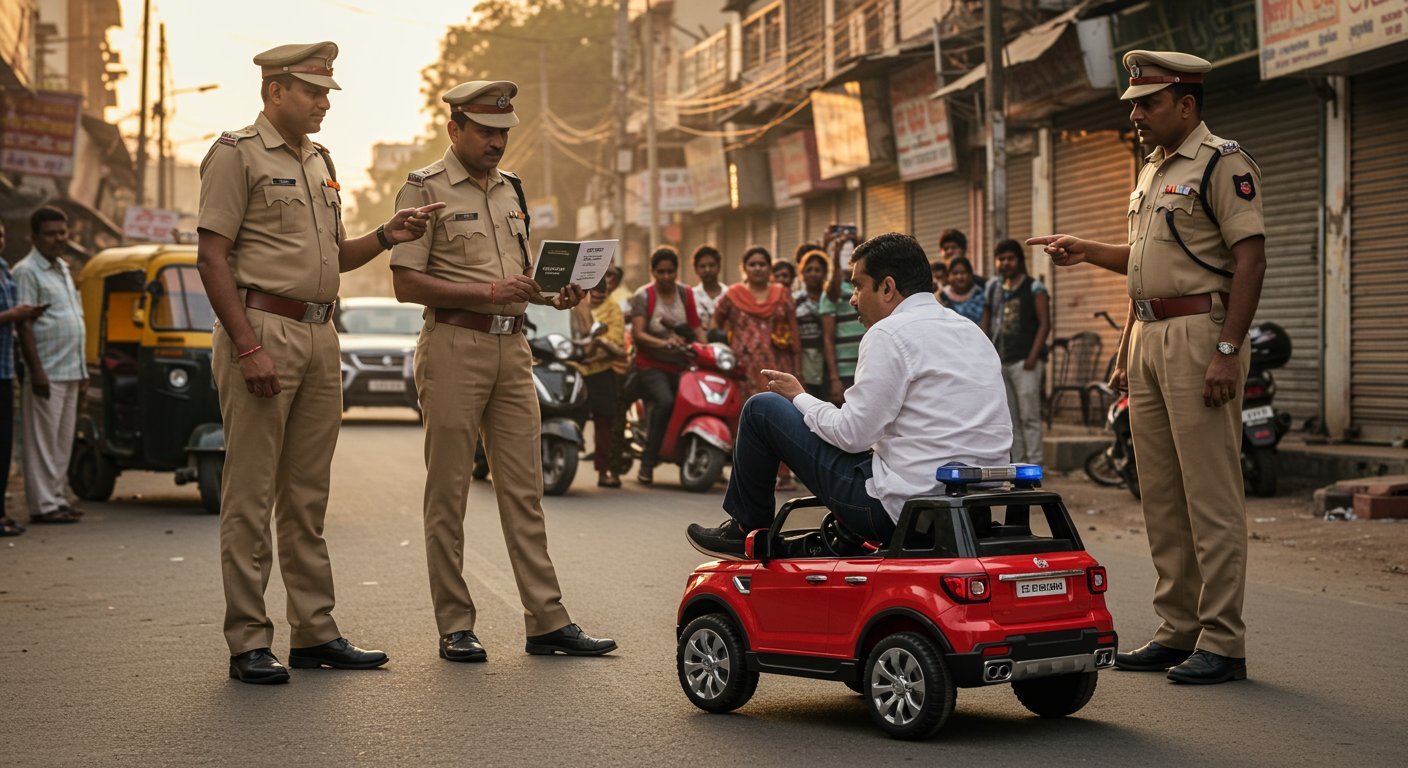 Friends went for a ride in a toy car, police issued a fine: Know why this incident went viral