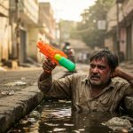 Drunk Man Lying in Drain Starts Attacking 'Enemies' with Toy Gun; Video Viral!