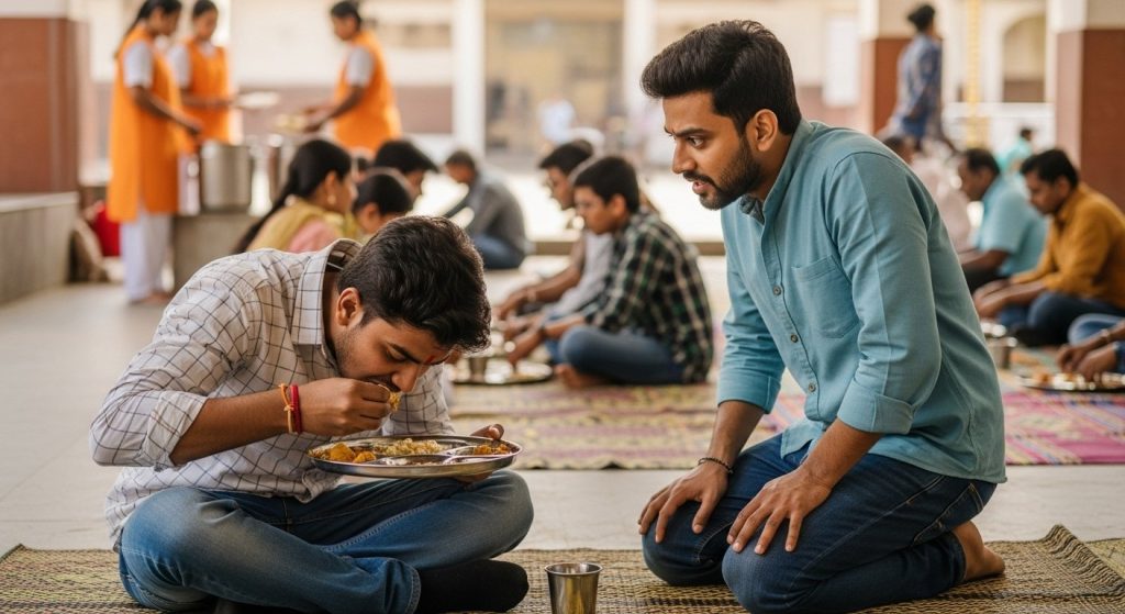 At the community feast, a friend urged him to eat quickly, but the young man took a sudden U-turn as soon as the truth came out!