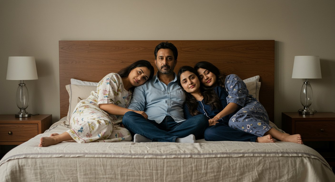 Unique Family: 2 Wives, 1 Girlfriend, and All Sleep on the Same Bed! Story Goes Viral