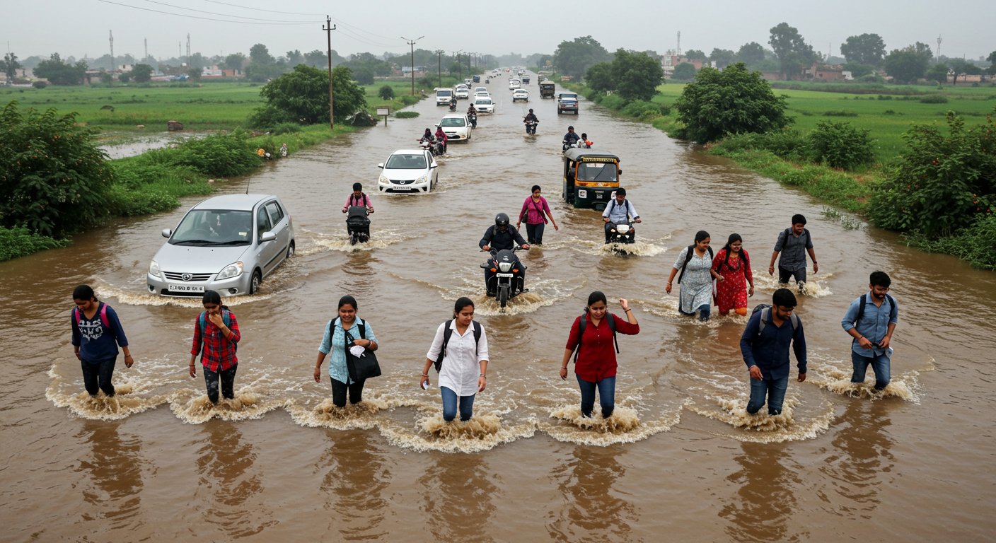 Impact of Floods on UP PET Exam: 6 Centers Relocated in Shahjahanpur, 2 Feet of Water on Delhi-Lucknow Highway
