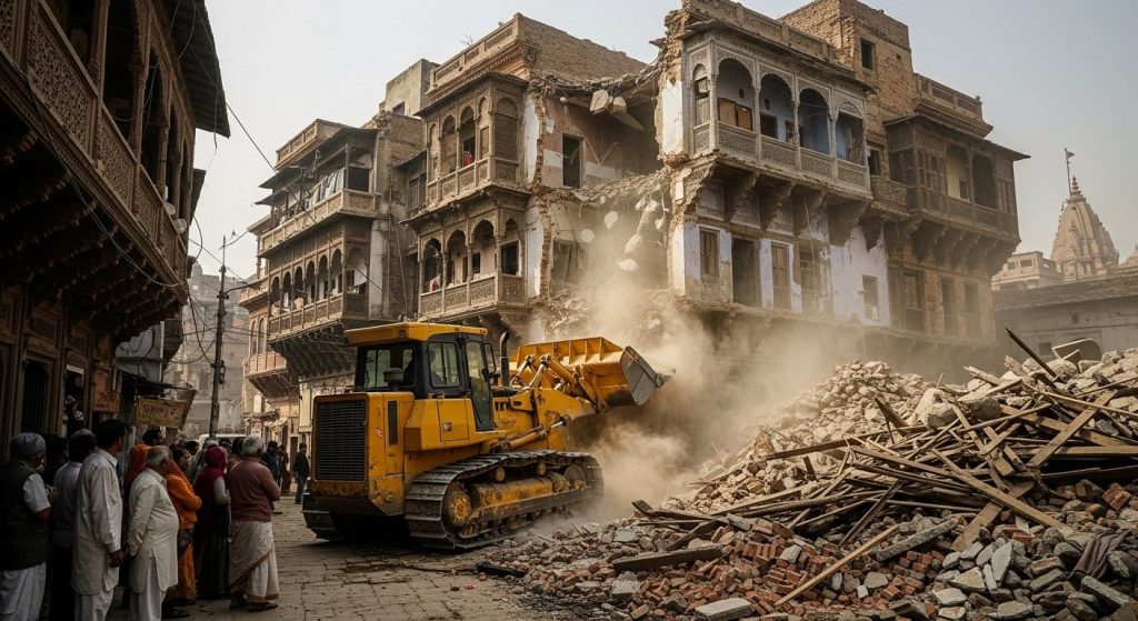Big Action in Kashi: Bulldozers Raze 13 Houses Including Olympian Mo. Shahid's; Creates Uproar
