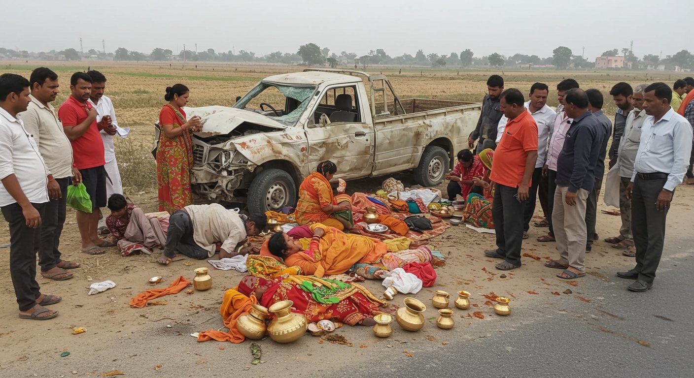 Mourning in UP: Truck became death for devotees before Ganga dip, one woman dead, dozens injured