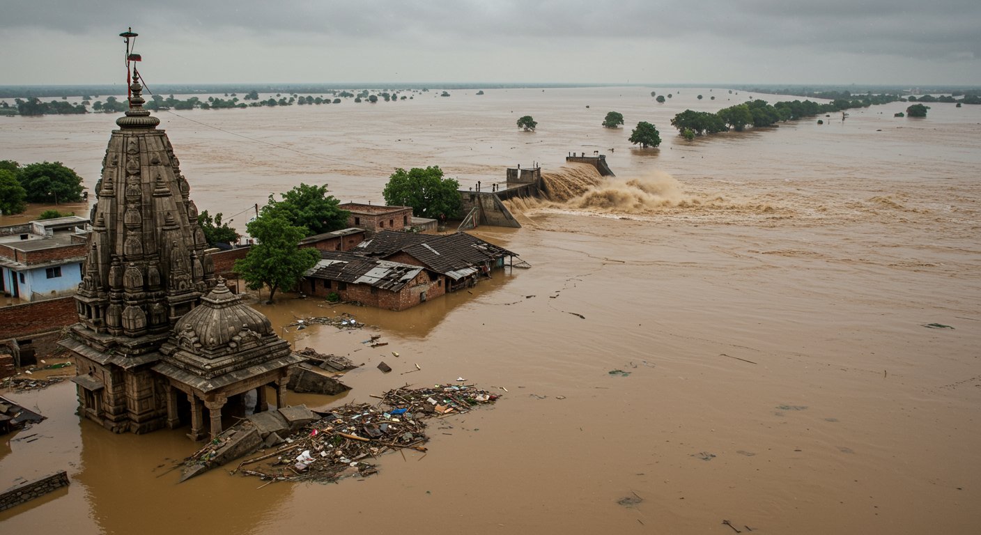 Devastating Floods in Uttar Pradesh: Temple Collapses, Houses Swept Away, Dam Breached, Villages Turn into Islands