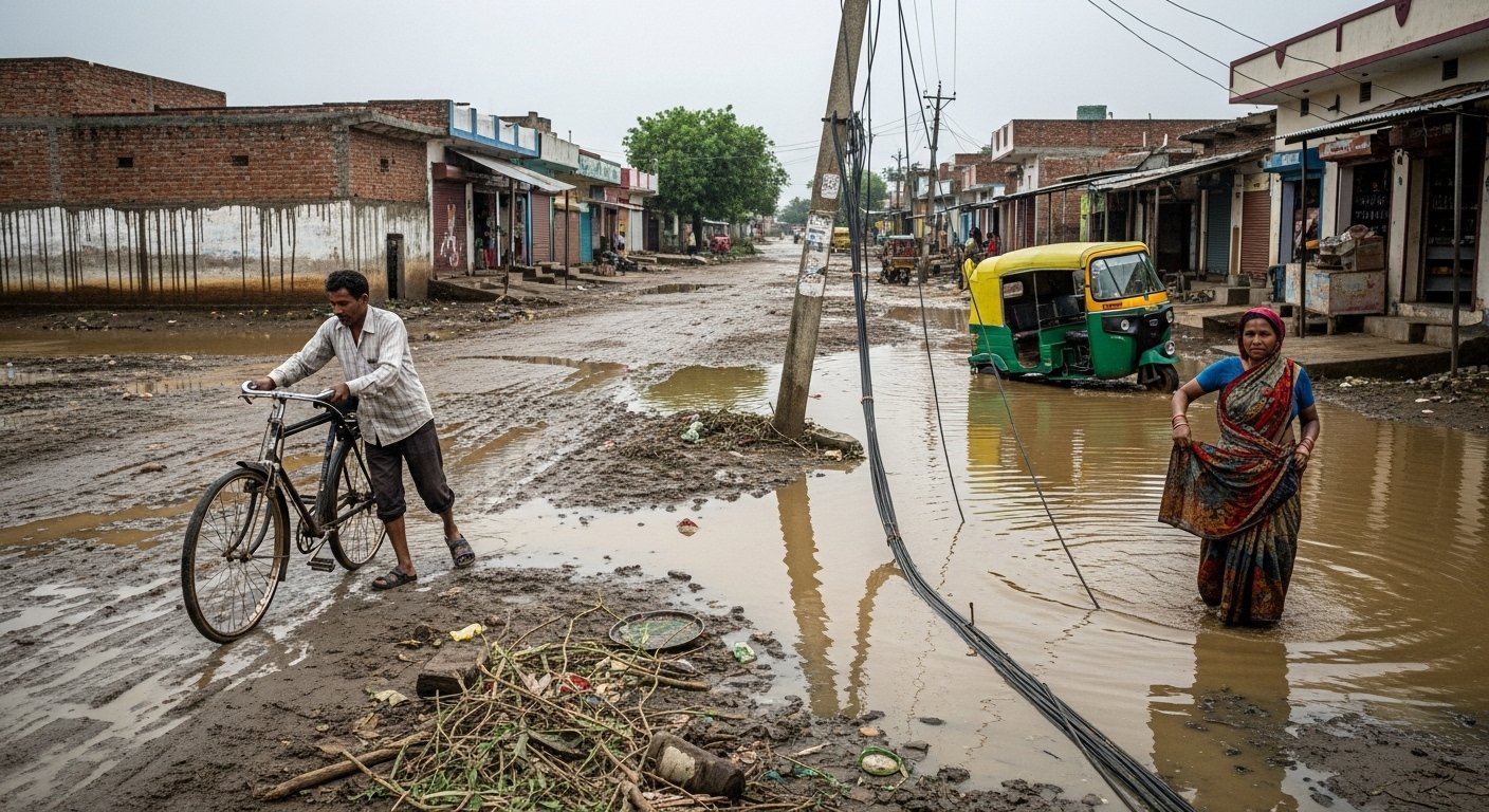 Post-flood woes continue in Pilibhit's Bisalpur: Road and power systems collapse