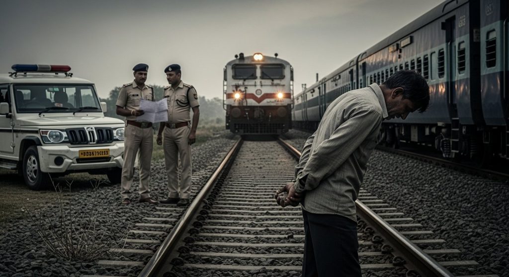 Police arrived with summons, van driver, out of fear, jumped in front of a train and died; the case was linked to a child's death.