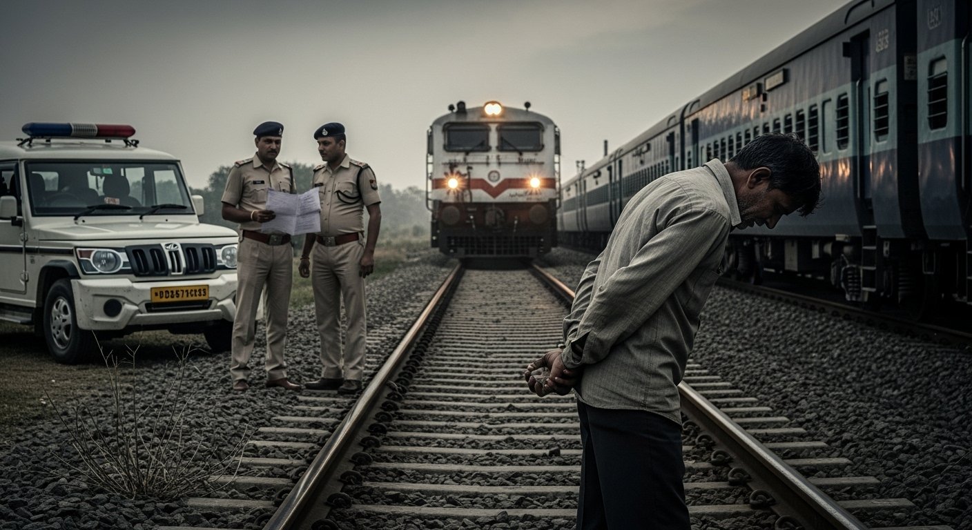 Police arrived with summons, van driver, out of fear, jumped in front of a train and died; the case was linked to a child's death.