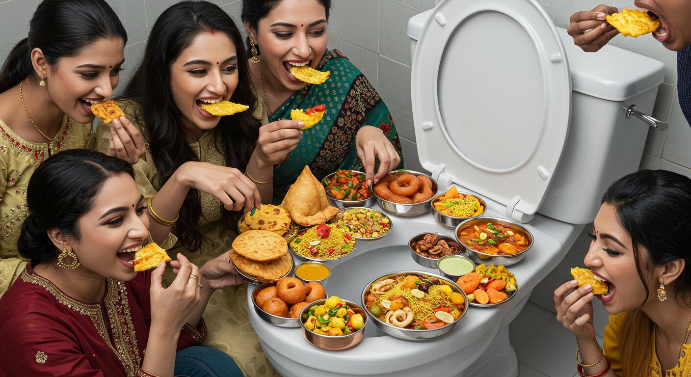 Gross! Food on a Toilet Seat, People Eating With Relish; Watch The Video, It Will Make Your Head Spin!