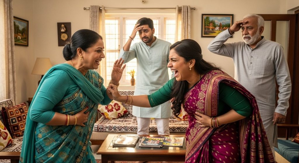 Viral Video: Peals of Laughter Amidst Mother-in-law-Daughter-in-law Spat, Husband's Head Reeled, Father-in-law Banged His Head