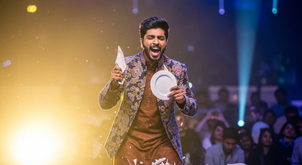 Raju the Artist's Dazzling Act: Makes a Stylish Entry, Breaks a Plate to Create Percussion, and Sings a Fantastic Song!