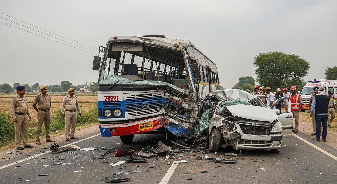 यूपी: पूर्णागिरि जा रहे श्रद्धालुओं की कार और रोडवेज बस में भीषण टक्कर, एक की मौत, तीन घायल