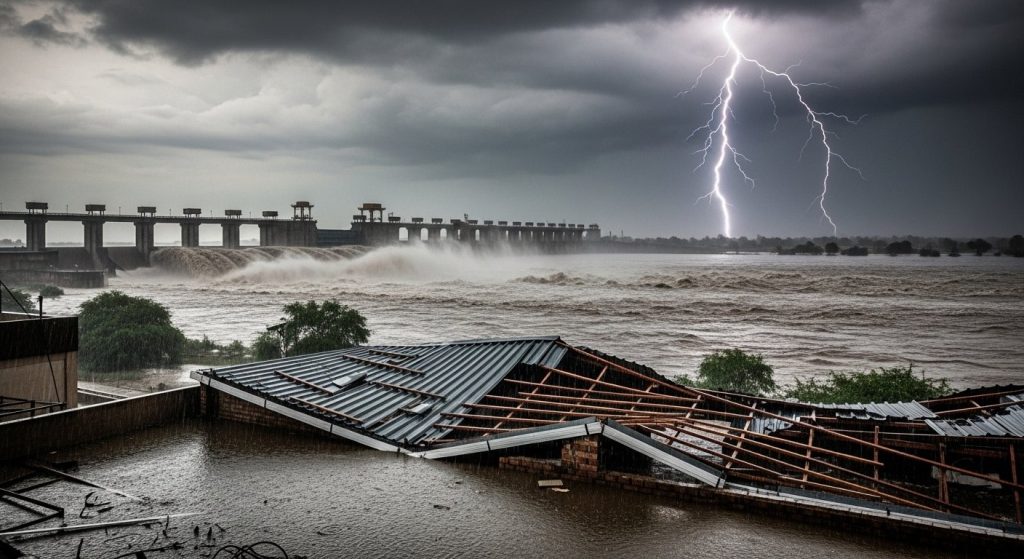 Devastating Rain in Haryana: Roof Collapses in Yamunanagar, Schools Closed in Sirsa; Hathnikund Barrage Gates Opened, Ghaggar in Spate, Lightning Strike Causes Panic in Ambala