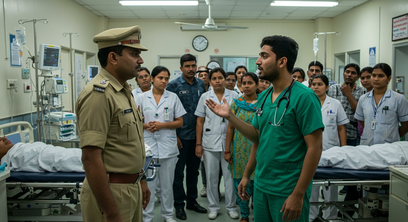 एसएन मेडिकल कॉलेज में बड़ा बवाल: चौकी प्रभारी ने जूनियर डॉक्टर से की बदसलूकी, इमरजेंसी में मचा भारी हंगामा
