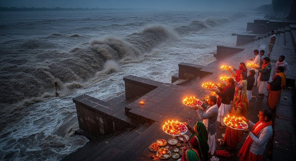 Overflowing Yamuna Reaches Brahmalal Maharaj's Doorstep, Devotees Perform Aarti And Pray For Calm; Watch Viral Video