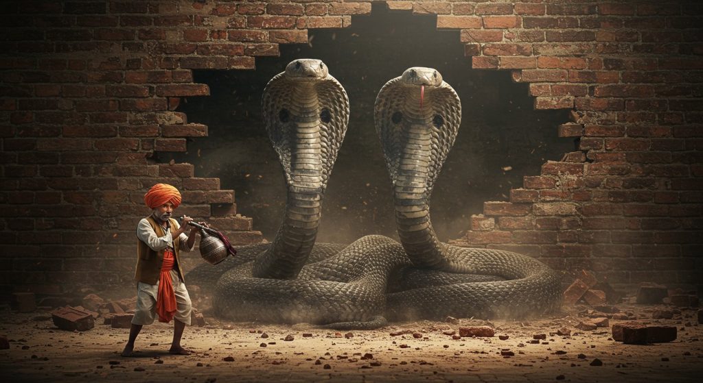 Breach in Wall Reveals Terrifying Cobra Pair, Shocking Onlookers!
