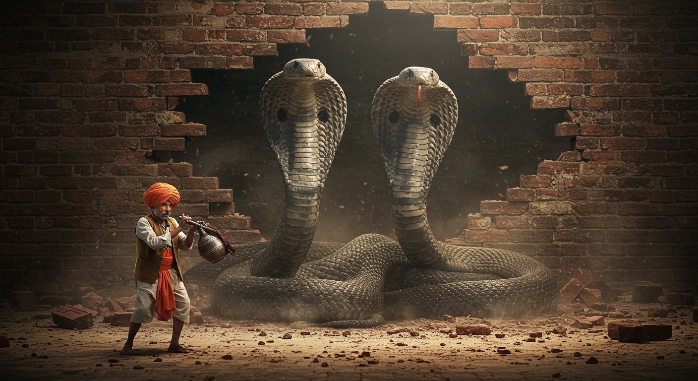 Breach in Wall Reveals Terrifying Cobra Pair, Shocking Onlookers!
