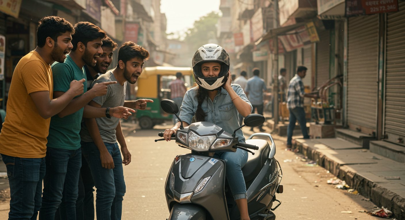 स्कूटी से आती लड़की ने लड़कों में मचाई दहशत, जब सामने आई असलियत तो उड़े सबके होश!
