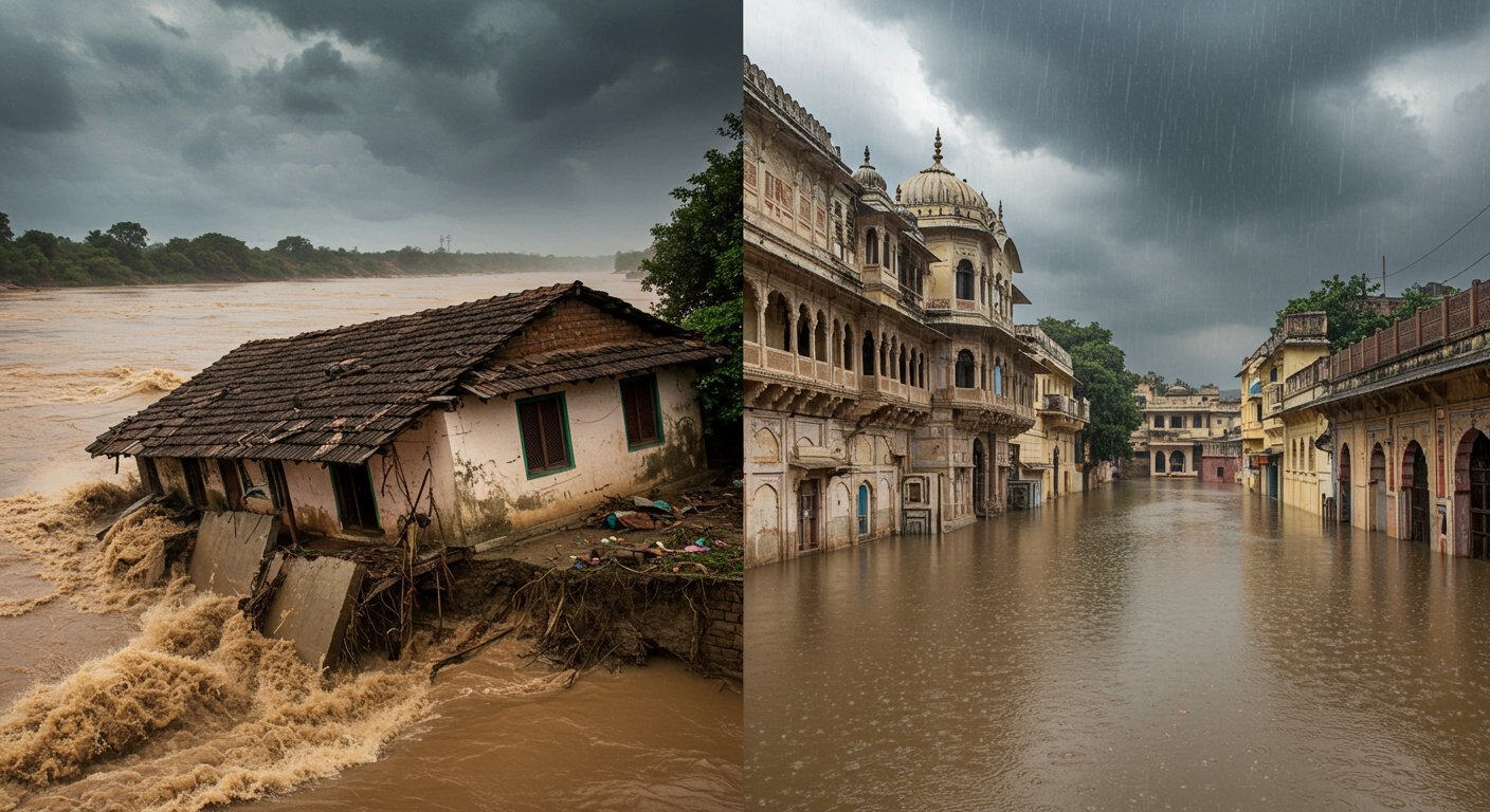 यूपी के लखीमपुर में नदी में समाया घर, राजस्थान के चित्तौड़गढ़ में लौटते मानसून से रिकॉर्ड बारिश: प्रकृति का दोहरा प्रहार