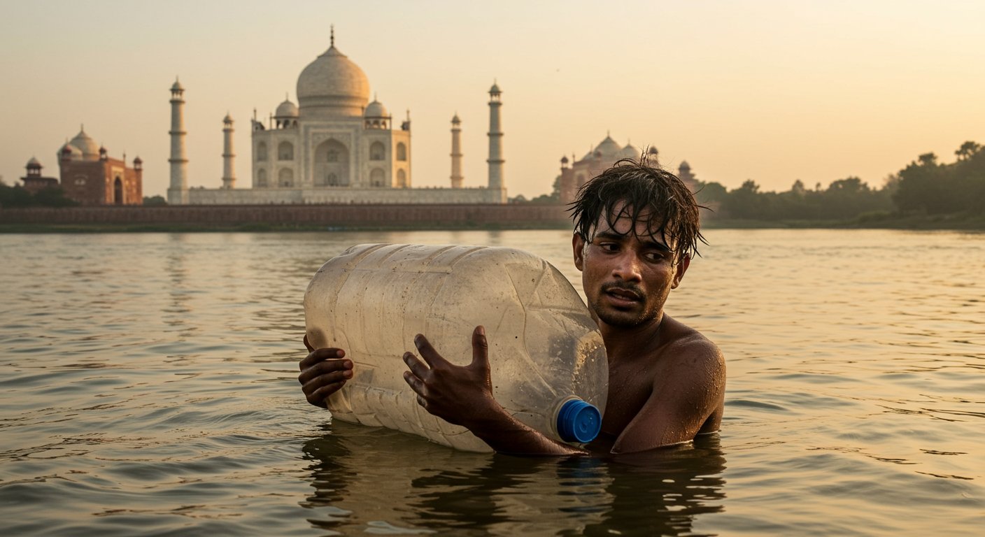 The idiom 'a straw for a drowning man' came true: A youth swept away in Yamuna reached the Taj Mahal with the help of a plastic can, saving his life this way!