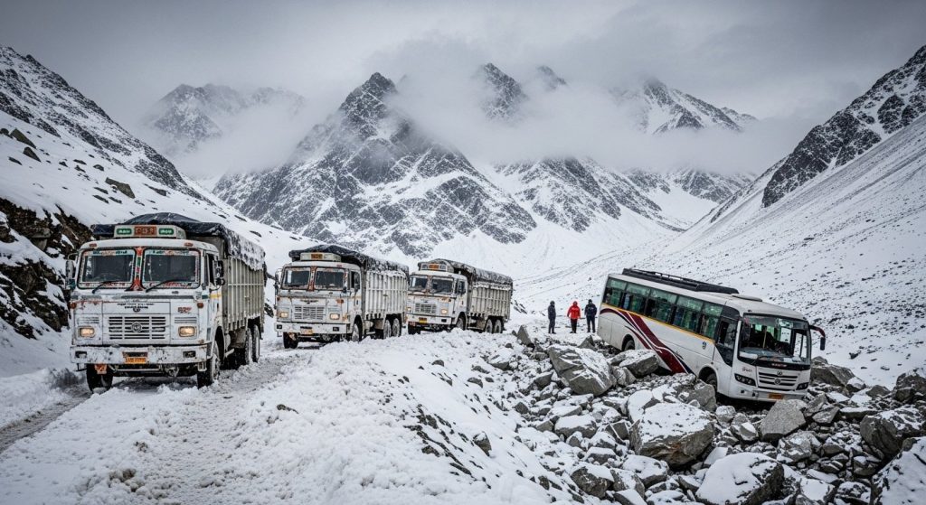 Snowfall in Lahaul-Spiti, 3 Trucks Stranded: Schools and Colleges Closed Till September 7; 2 Women Killed as Rocks Fall on Private Bus