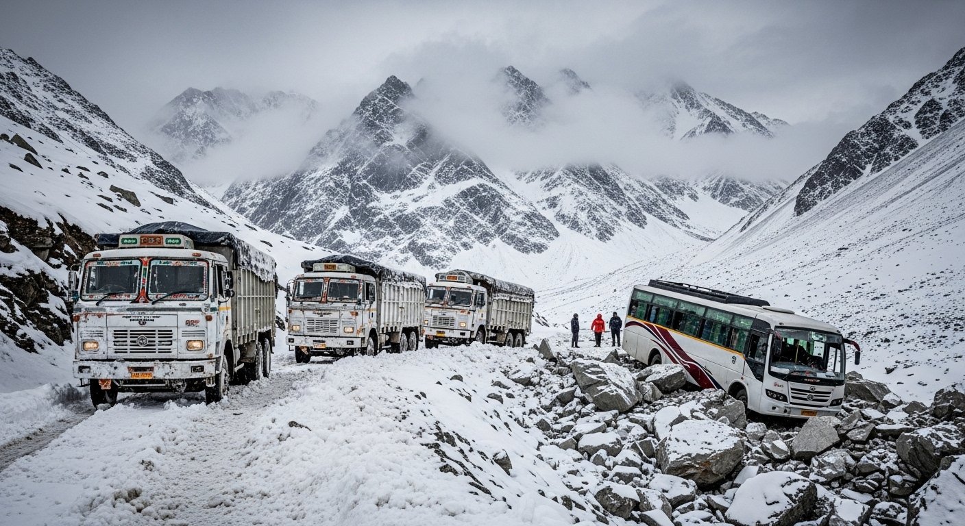 Snowfall in Lahaul-Spiti, 3 Trucks Stranded: Schools and Colleges Closed Till September 7; 2 Women Killed as Rocks Fall on Private Bus