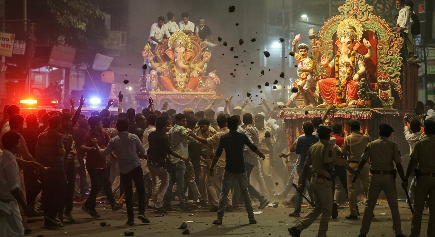 Stones Thrown at 'Love Jihad' Tableau During Ganesh Procession: Tension in Ujjain's Mahidpur; Police Use Mild Force to Disperse Crowd
