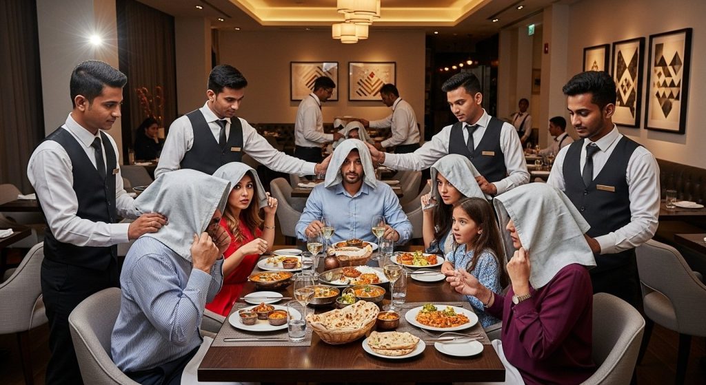 Viral Video: Waiters began covering customers' heads the moment food arrived in a restaurant, leaving people stunned by the sight!