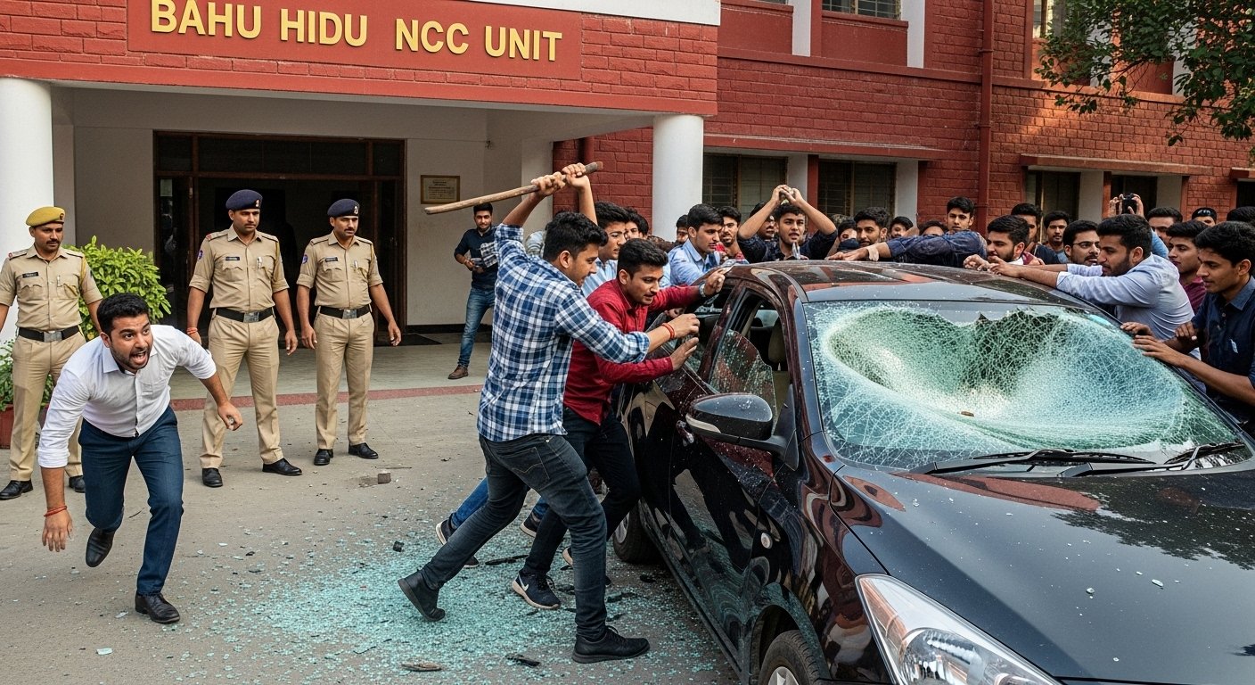 Varanasi: 50 BHU Students Go on Rampage Before Security Personnel, Smash New Car Windows; Driver Seeks Shelter in NCC Unit