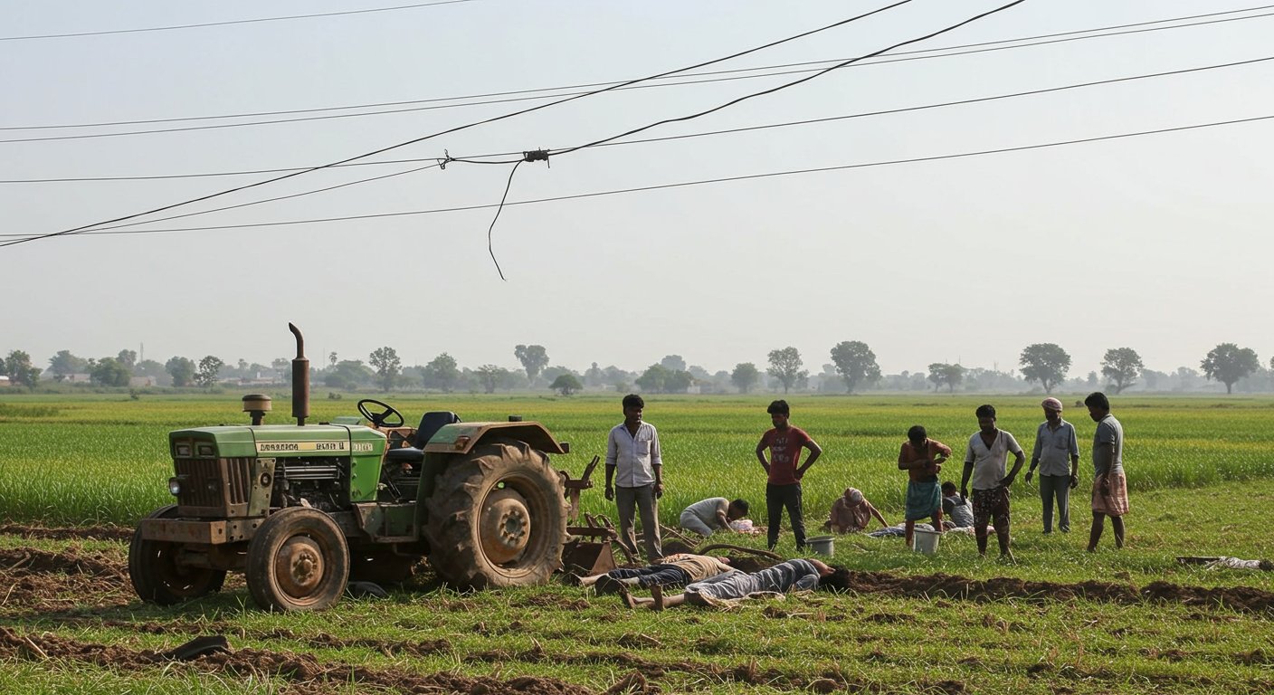 Shahjahanpur: High-Tension Line Havoc: 3 Young Men Killed, 5 Laborers Burnt While Working in Field; Tractor Tires Also Burst