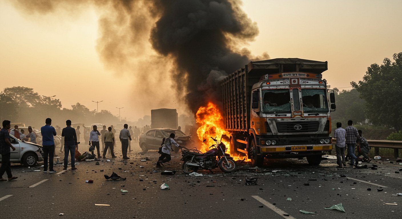 Truck Mowed Down People and Vehicles for 1 Km: Kept Driving Even With Bike Stuck Underneath, Caught Fire With a Blast; 2 Dead, 15 Injured