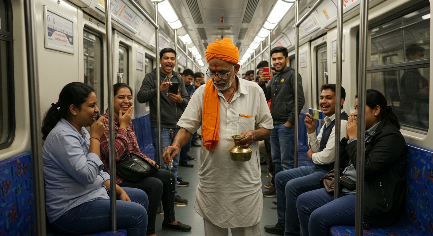 दिल्ली मेट्रो में ताऊ का अनोखा ‘गंगाजल शुद्धिकरण’: वीडियो वायरल, सोशल मीडिया पर छाए हंसी के ठहाके