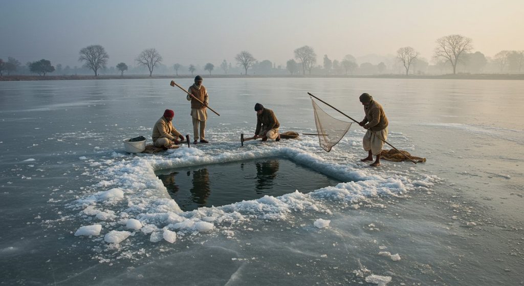 A Unique Local Method of Fishing in a Frozen Pond: Ice Was Cut, Net Was Cast, and People Are Amazed by What Happened Next in the Video!