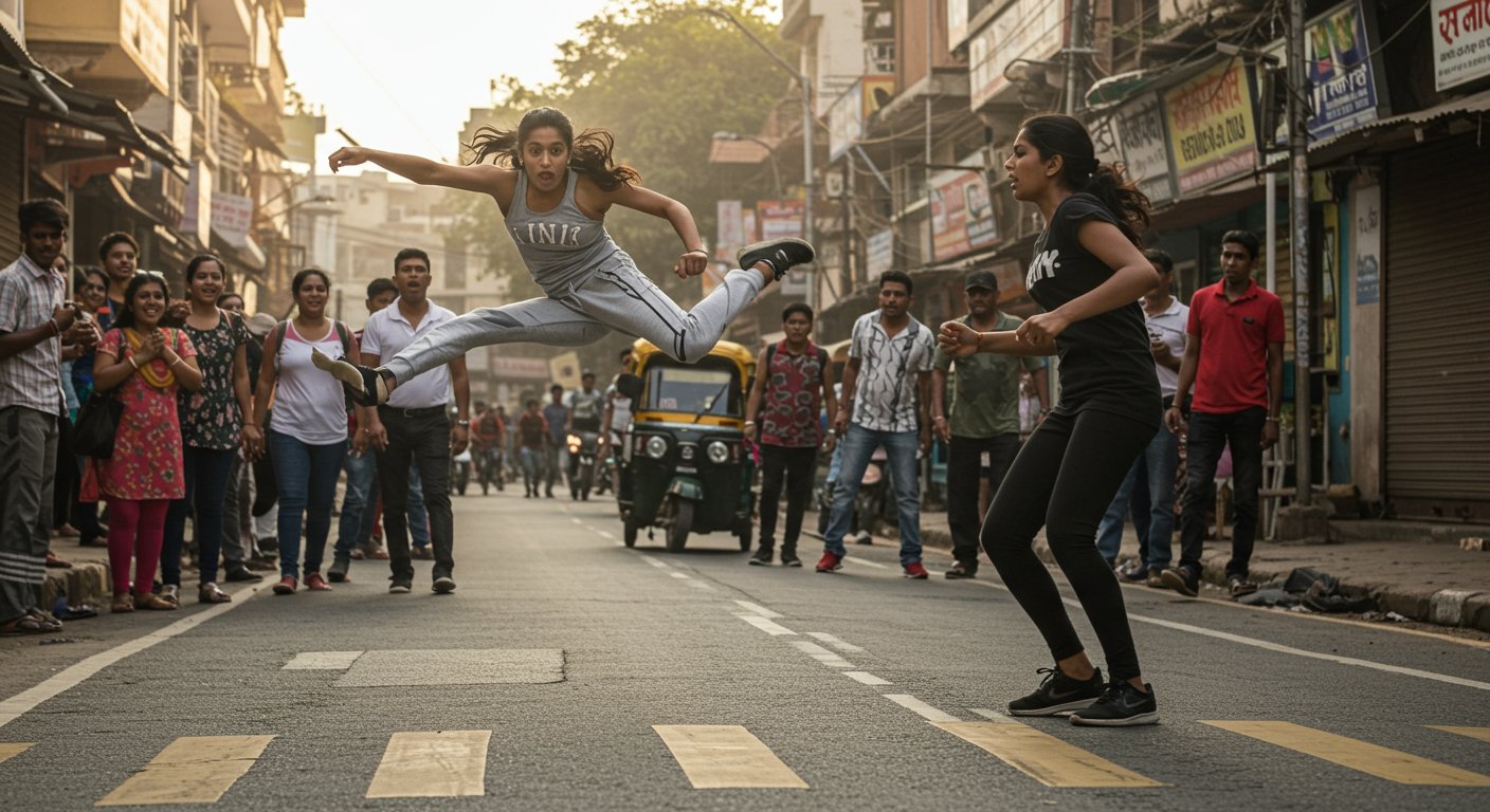 Girls' 'amazing stunt' video in the middle of the road goes viral, leaving onlookers astonished!
