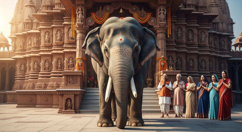 Uttar Pradesh: Elephant Devoutly Bows Head Before Maa Durga Temple; People Emotional Over Amazing Sight