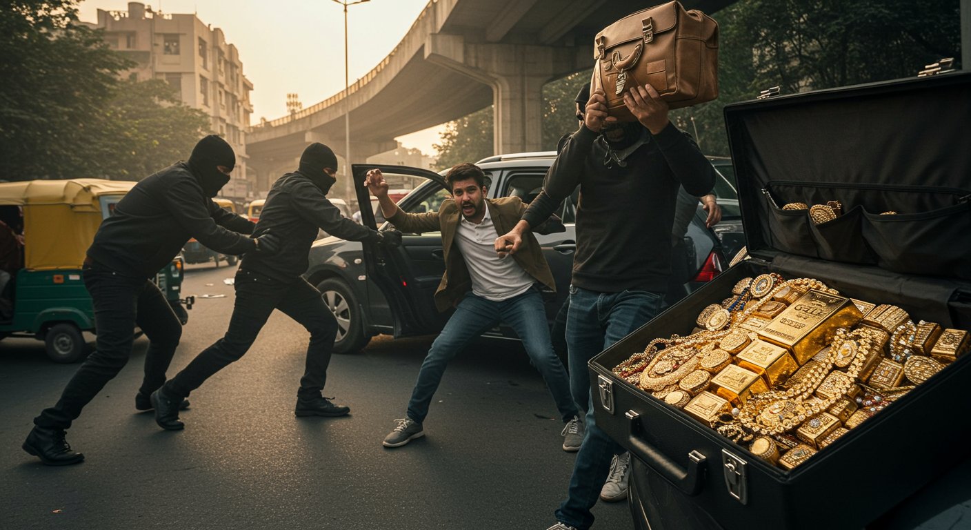दिल्ली में बीच सड़क फिल्मी स्टाइल में 1.5 करोड़ का सोना लूटा, युवक को भी किया किडनैप; पुलिस जांच में जुटी