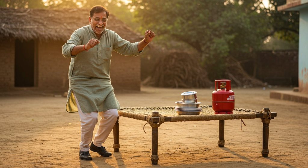 Video: Man performs unique dance with cylinder and utensils on a cot, people exclaim 'Wow!'