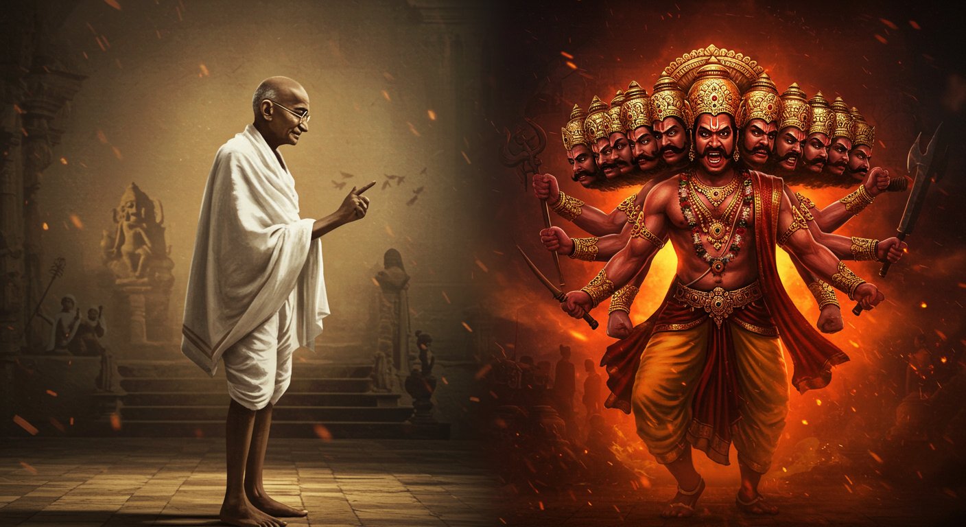 2 अक्टूबर: क्या मनाएं? गांधीजी से बहस में भड़क उठे रावण, वीडियो वायरल!