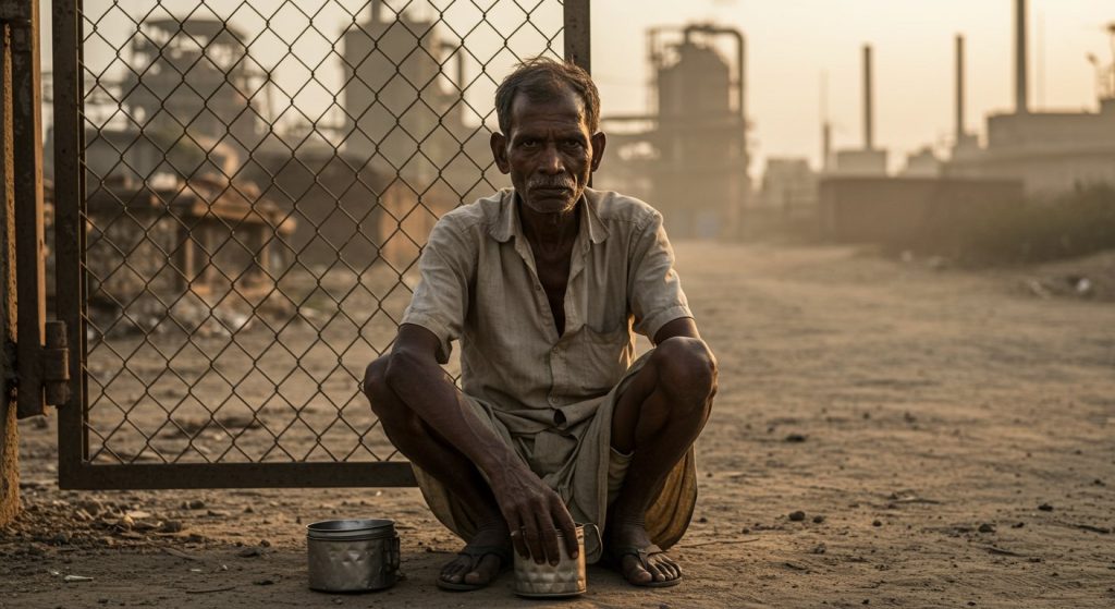 UP: Laborer Rajkumar, hungry and thirsty for 17 days, sits at factory gate; How will he feed his wife and children?