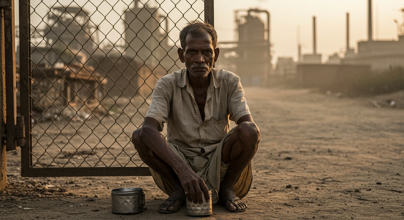 यूपी: 17 दिन से भूखा-प्यासा फैक्ट्री गेट पर बैठा मजदूर राजकुमार, पत्नी-बच्चों का पेट कैसे भरेगा?