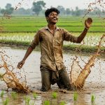 Such a 'dance bug' bit a boy transplanting rice in a paddy field that his video abandoning work to groove went viral!