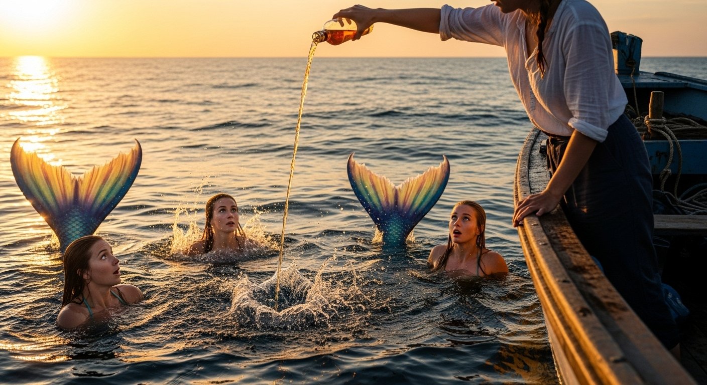 Liquor Poured Into The Sea, Mermaids Emerged From The Water! Shocking Video Goes Viral.